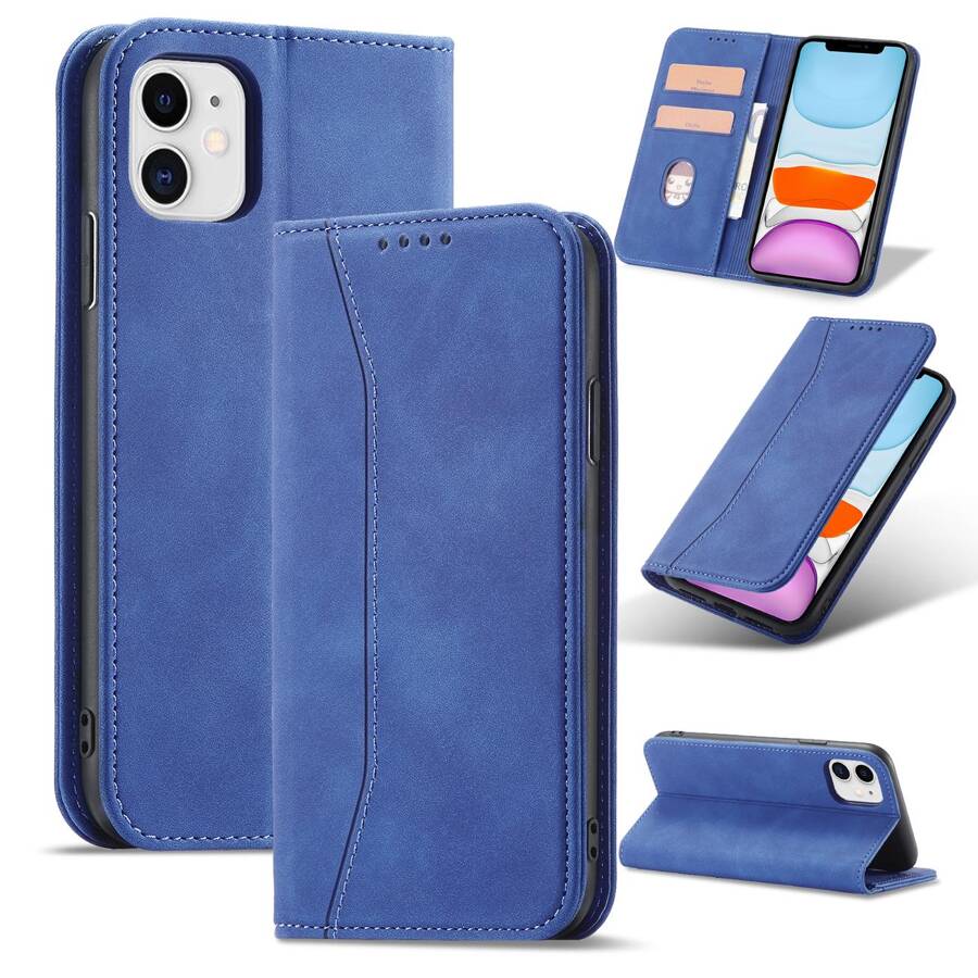 MAGNET FANCY CASE FOR IPHONE 12 COVER CARD WALLET CARD STAND BLUE