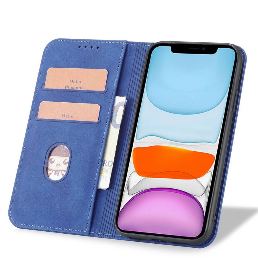 MAGNET FANCY CASE FOR IPHONE 12 COVER CARD WALLET CARD STAND BLUE