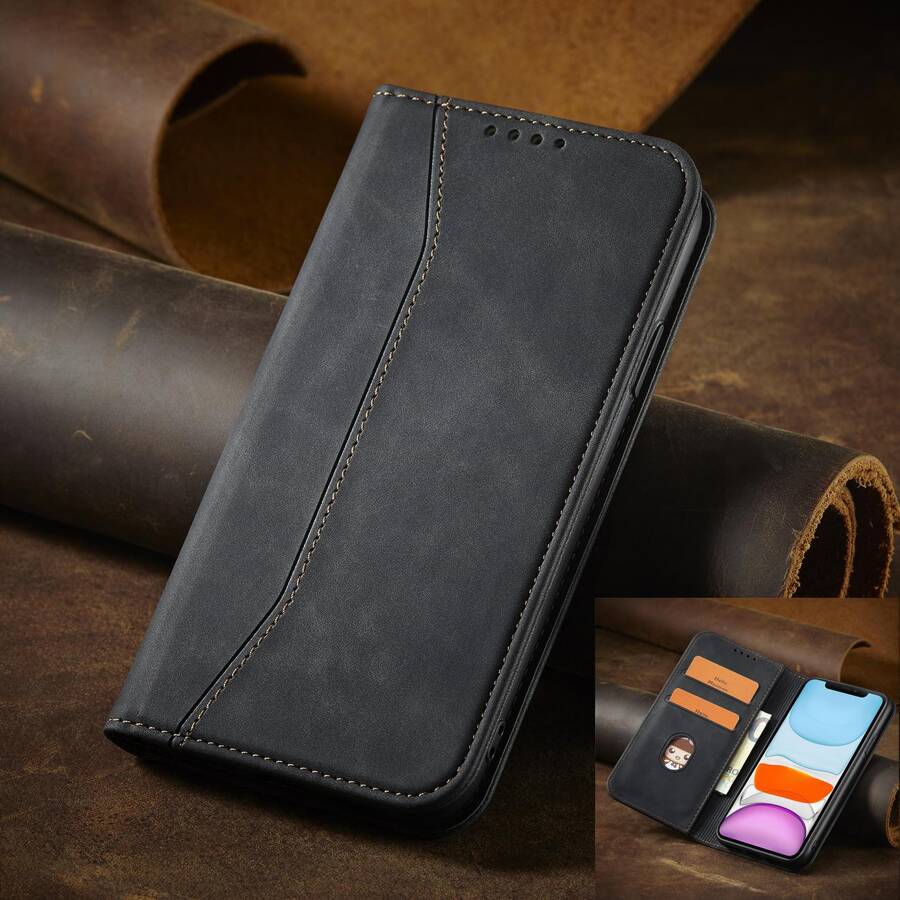 MAGNET FANCY CASE FOR IPHONE 12 POUCH CARD WALLET CARD STAND BLACK