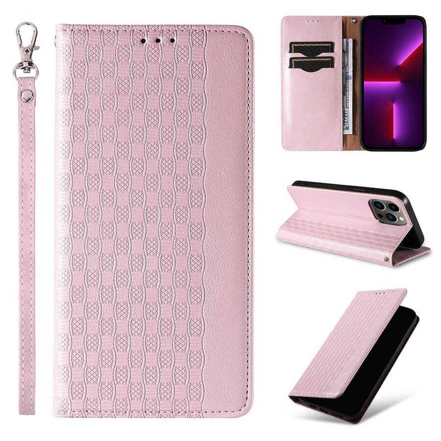 MAGNET STRAP CASE CASE FOR IPHONE 13 PRO MAX POUCH WALLET + MINI LANYARD PENDANT PINK