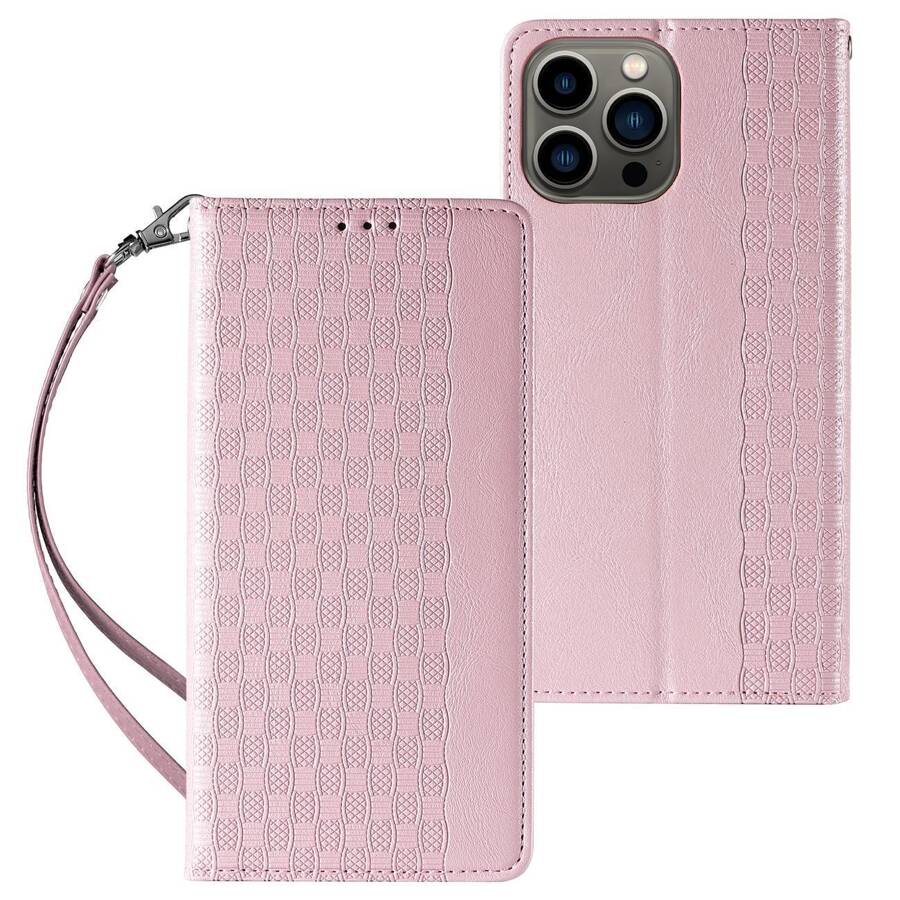 MAGNET STRAP CASE CASE FOR IPHONE 14 PLUS FLIP WALLET MINI LANYARD STAND PINK