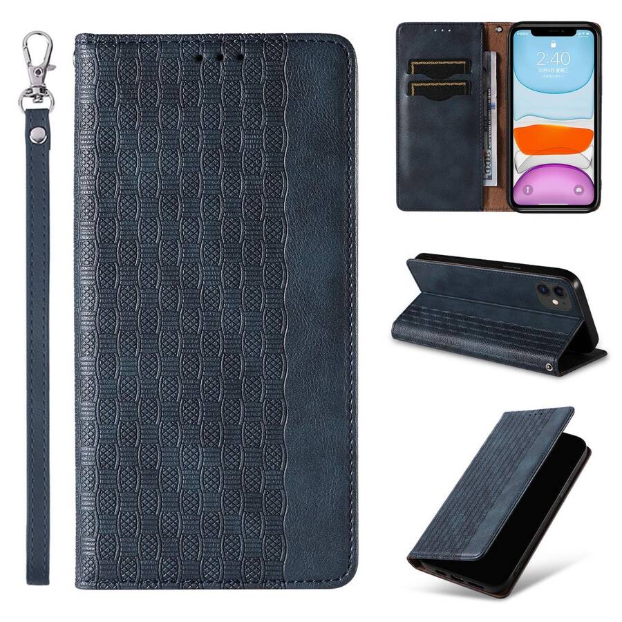 MAGNET STRAP CASE FOR IPHONE 12 POUCH WALLET + MINI LANYARD PENDANT BLUE