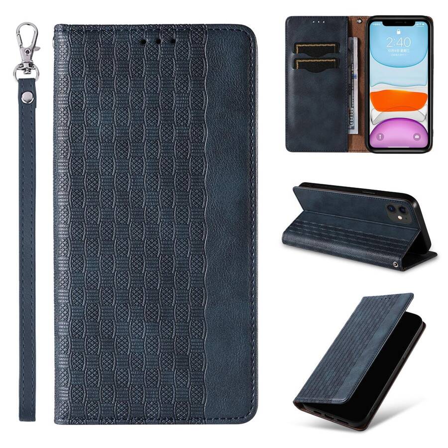 MAGNET STRAP CASE FOR IPHONE 13 MINI COVER WALLET + MINI LANYARD PENDANT BLUE