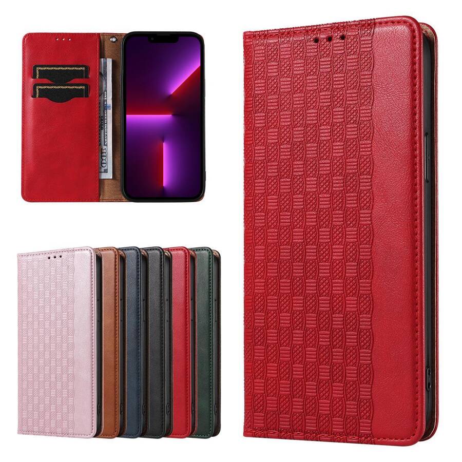 MAGNET STRAP CASE FOR IPHONE 14 FLIP WALLET MINI LANYARD STAND RED