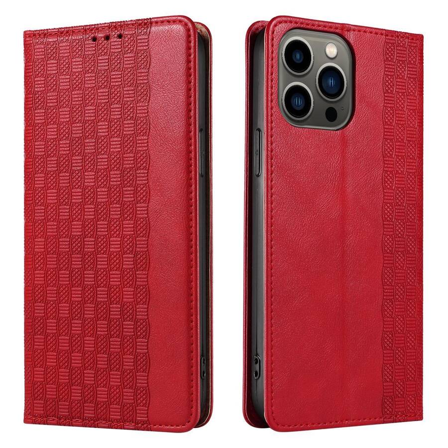 MAGNET STRAP CASE IPHONE 14 PRO CASE WITH FLIP WALLET MINI LANYARD STAND RED