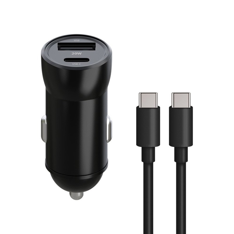 Maxlife Car Charger PD QC MXCC-04 1X USB-C 1X USB 20W Black + USB-C cable-USB-C 60W