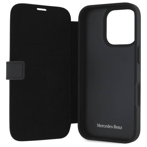 Mercedes MEBKP16L23RBGVK iPhone 16 Pro    6.3" czarny/black bookcase Leather Wood Imitation