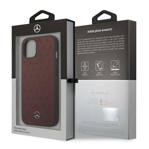 Mercedes MEHCP13MPSQRE iPhone 13 / 14 / 15 6.1" czerwony/red hardcase Leather Stars Pattern