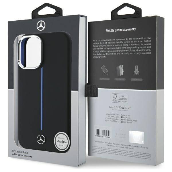 Mercedes MEHMP16S23SUMBK iPhone 16 6.1"   czarny/black hardcase Silicone Blue Stripe MagSafe