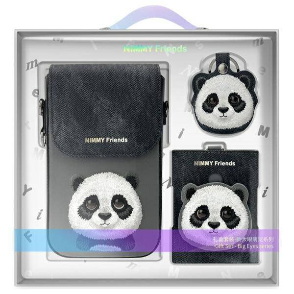 Nimmy Zestaw 3w1 torebka na telefon +     portfel + etui na lokalizator czarny/black Big Eyed Pet 2.0 Panda