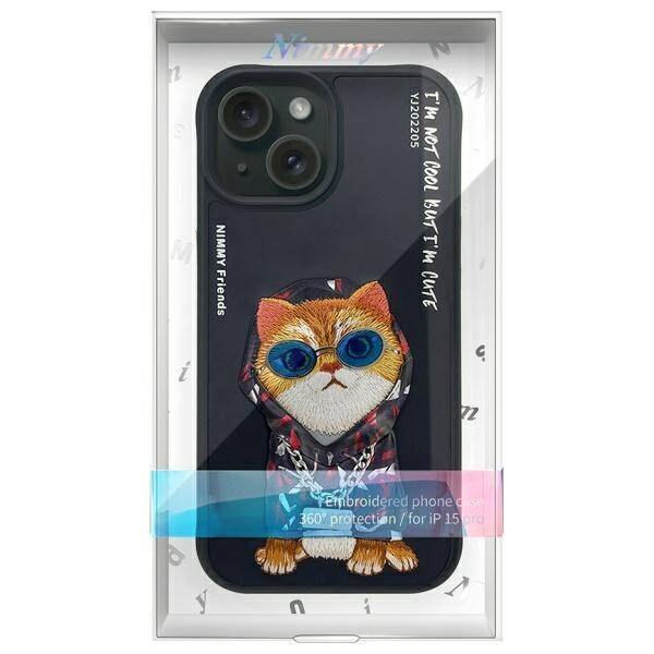 Nimmy etui iPhone 15 6.1" czarny/black    Glasses Cool Cat