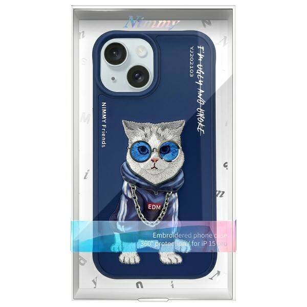 Nimmy etui iPhone 15 6.1" niebieski/blue  Glasses Cool Cat