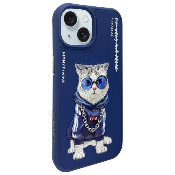 Nimmy etui iPhone 15 6.1" niebieski/blue  Glasses Cool Cat