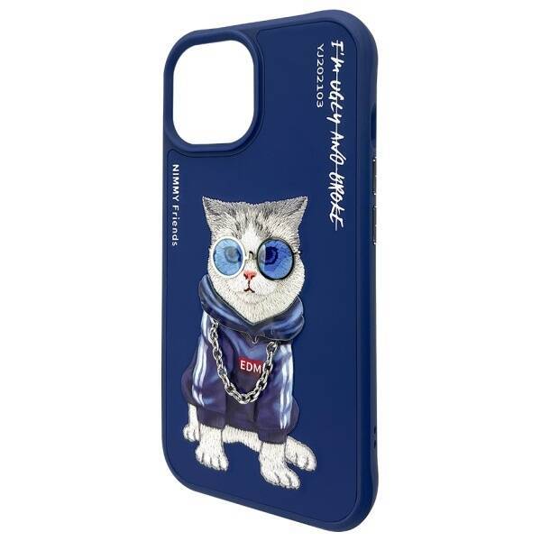 Nimmy etui iPhone 15 6.1" niebieski/blue  Glasses Cool Cat