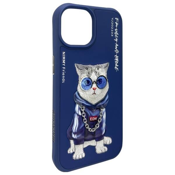 Nimmy etui iPhone 15 6.1" niebieski/blue  Glasses Cool Cat