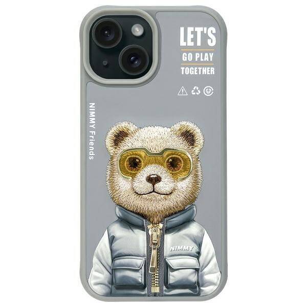 Nimmy etui iPhone 15 6.1" szary/gray      Cool&Cute 2.0 Bear