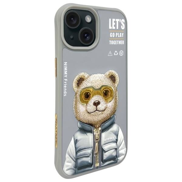 Nimmy etui iPhone 15 6.1" szary/gray      Cool&Cute 2.0 Bear