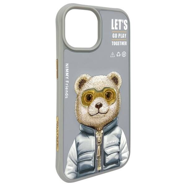 Nimmy etui iPhone 15 6.1" szary/gray      Cool&Cute 2.0 Bear