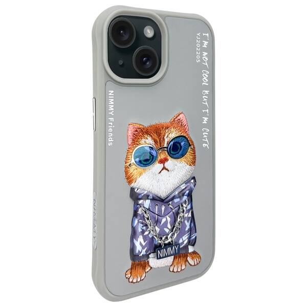 Nimmy etui iPhone 15 6.1" szary/gray      Glasses Cool Cat