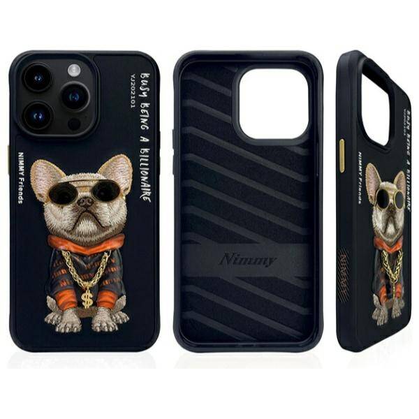 Nimmy etui iPhone 15 Pro 6.1"             czarny/black Glasses Cool Dog