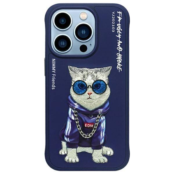 Nimmy etui iPhone 15 Pro 6.1"             niebieski/blue Glasses Cool Cat