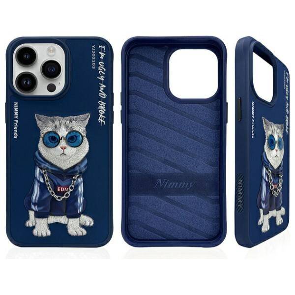 Nimmy etui iPhone 15 Pro 6.1"             niebieski/blue Glasses Cool Cat