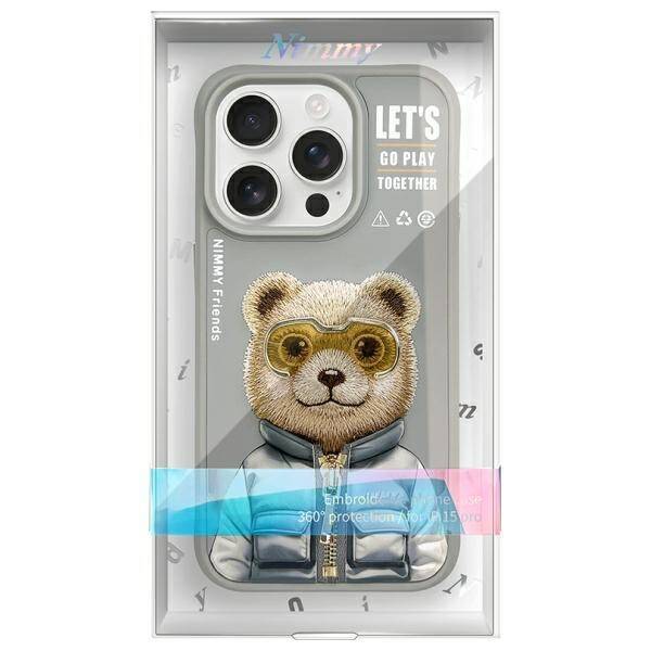 Nimmy etui iPhone 15 Pro 6.1" szary/gray  Cool&Cute 2.0 Bear