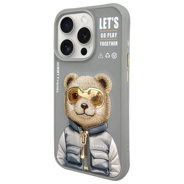 Nimmy etui iPhone 15 Pro 6.1" szary/gray  Cool&Cute 2.0 Bear