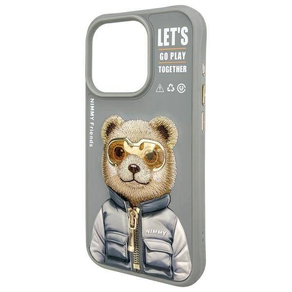 Nimmy etui iPhone 15 Pro 6.1" szary/gray  Cool&Cute 2.0 Bear