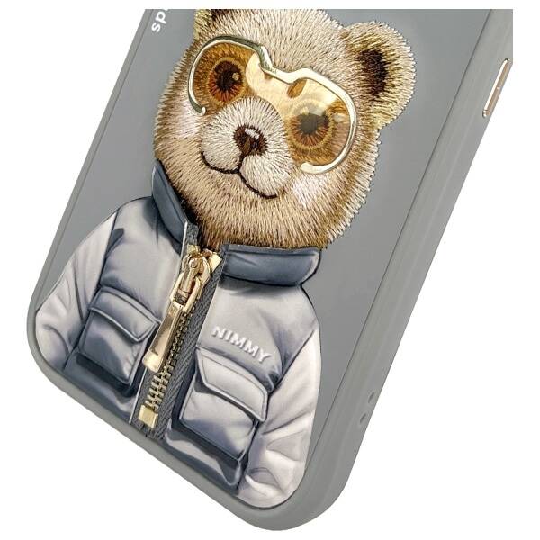 Nimmy etui iPhone 15 Pro 6.1" szary/gray  Cool&Cute 2.0 Bear