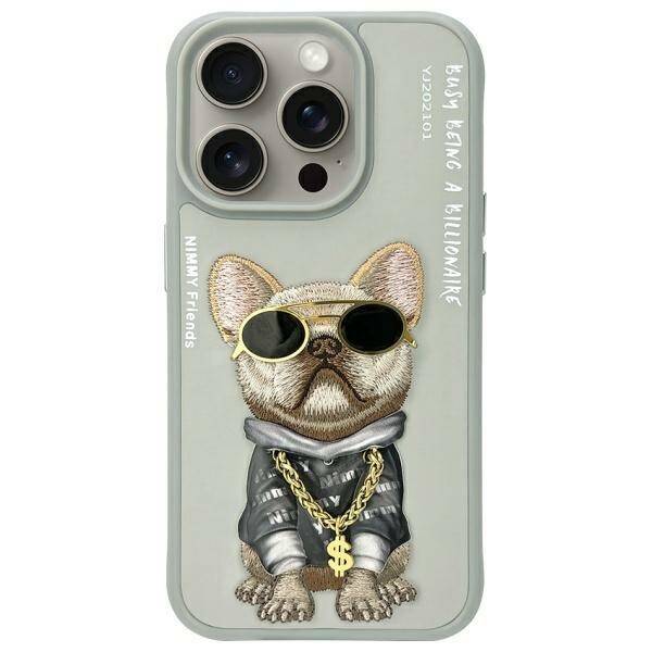 Nimmy etui iPhone 15 Pro 6.1" szary/gray  Glasses Cool Dog