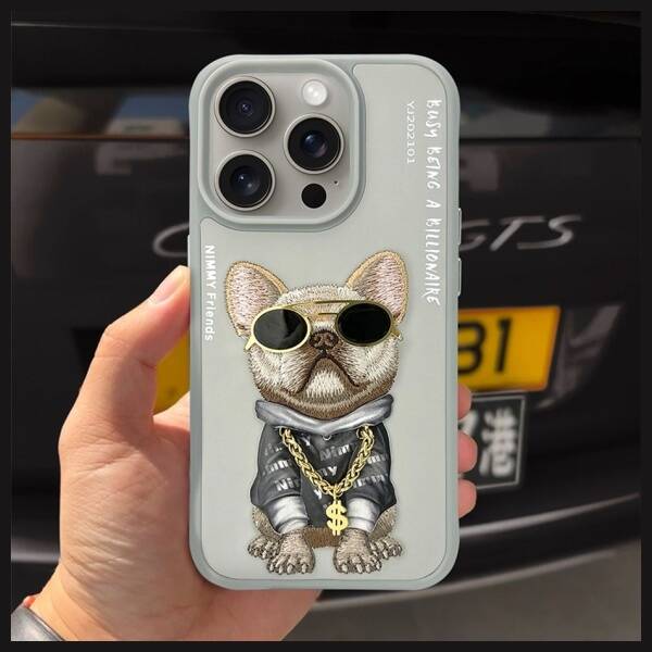 Nimmy etui iPhone 15 Pro 6.1" szary/gray  Glasses Cool Dog