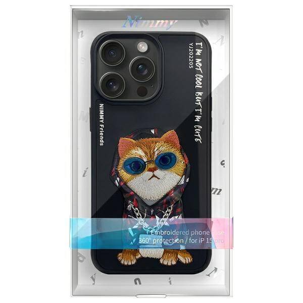 Nimmy etui iPhone 15 Pro Max 6.7"         czarny/black Glasses Cool Cat