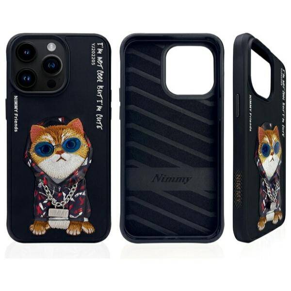 Nimmy etui iPhone 15 Pro Max 6.7"         czarny/black Glasses Cool Cat