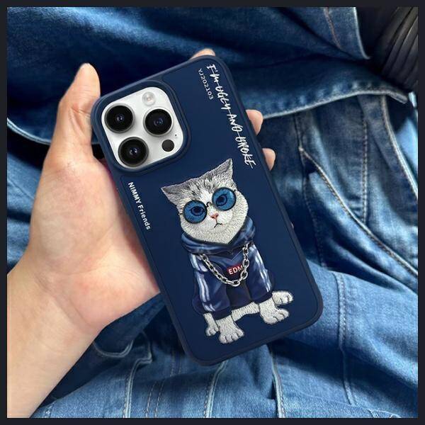 Nimmy etui iPhone 15 Pro Max 6.7"         niebieski/blue Glasses Cool Cat