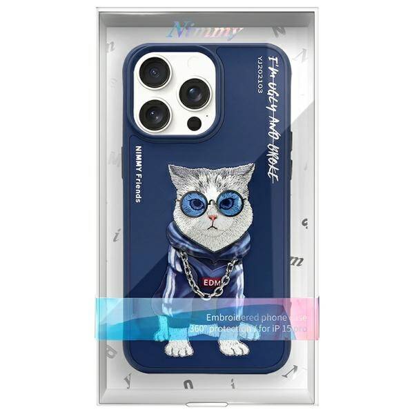 Nimmy etui iPhone 15 Pro Max 6.7"         niebieski/blue Glasses Cool Cat