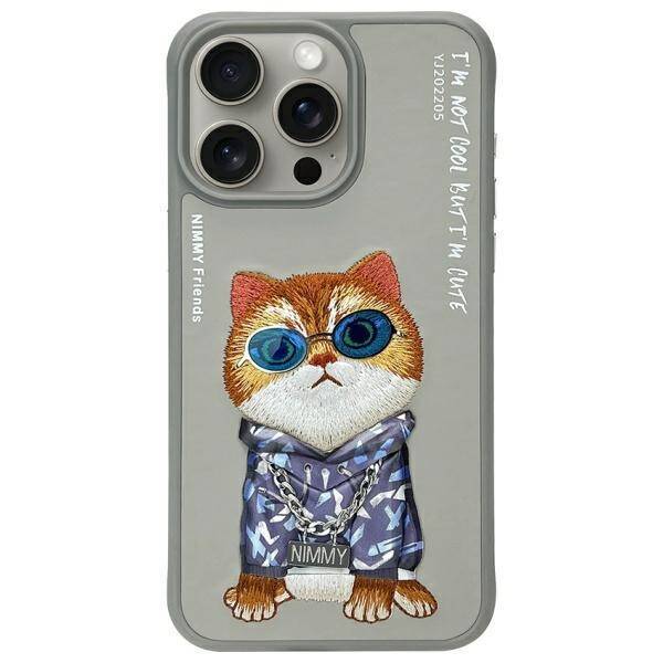 Nimmy etui iPhone 15 Pro Max 6.7"         szary/gray Glasses Cool Cat