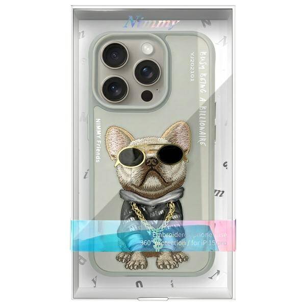 Nimmy etui iPhone 15 Pro Max 6.7"         szary/gray Glasses Cool Dog