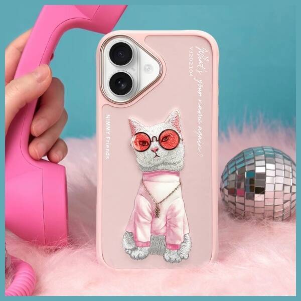 Nimmy etui iPhone 16 6.1" różowy/pink     Glasses Cool Cat