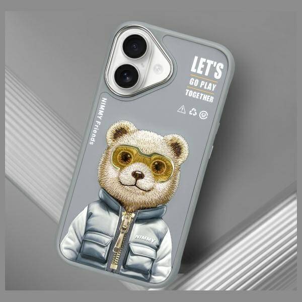 Nimmy etui iPhone 16 6.1" szary/gray      Cool&Cute 2.0 Bear