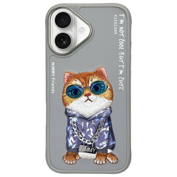 Nimmy etui iPhone 16 6.1" szary/gray      Glasses Cool Cat