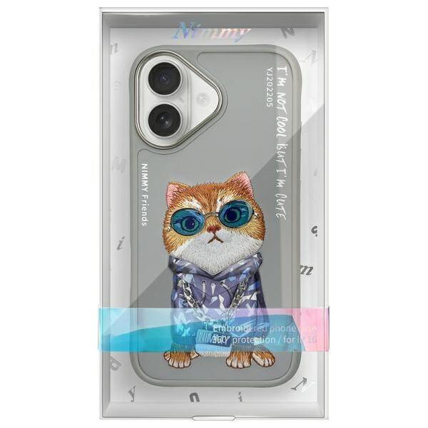 Nimmy etui iPhone 16 6.1" szary/gray      Glasses Cool Cat