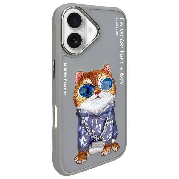 Nimmy etui iPhone 16 6.1" szary/gray      Glasses Cool Cat