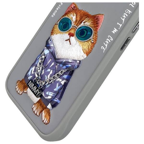 Nimmy etui iPhone 16 6.1" szary/gray      Glasses Cool Cat