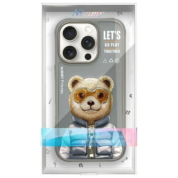 Nimmy etui iPhone 16 Pro 6.3" szary/gray  Cool&Cute 2.0 Bear