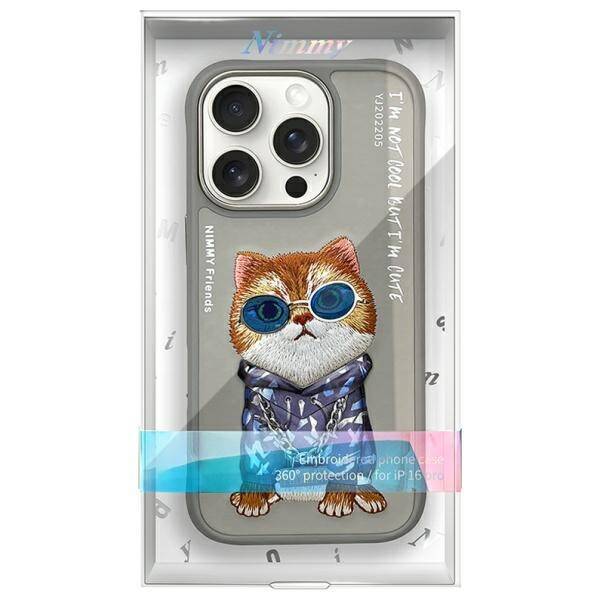 Nimmy etui iPhone 16 Pro 6.3" szary/gray  Glasses Cool Cat