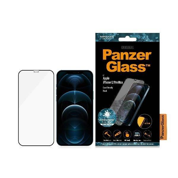 PANZERGLASS PRO TEMPERED GLASS E2E SUPER + 12 PRO MAX CASE FRIENDLY ANTIBACTERIAL MICROFRACTURE BLACK