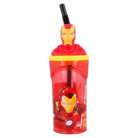 PLASTIC MUG WITH STRAW AVENGERS IRON MAN 3D COMIC HEROES 360ML