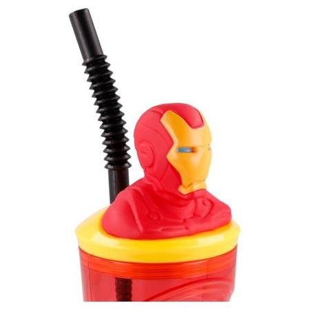 PLASTIC MUG WITH STRAW AVENGERS IRON MAN 3D COMIC HEROES 360ML