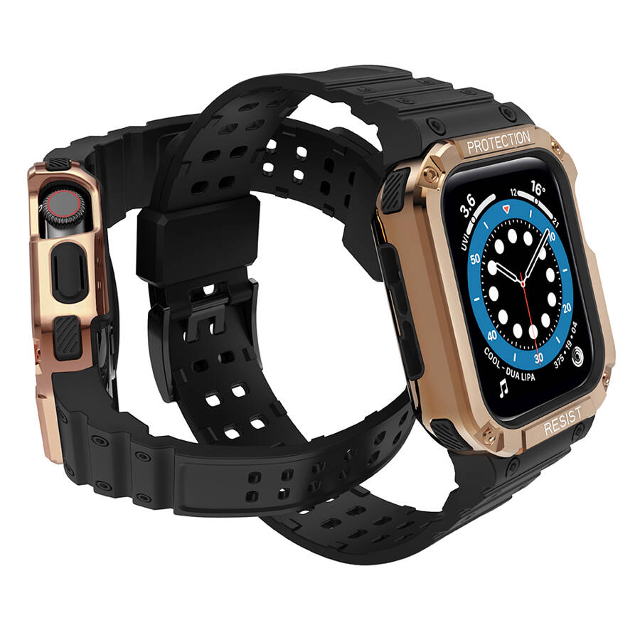 PROTECT STRAP BAND BAND WITH CASE FOR APPLE WATCH 7 / SE (45/44 / 42MM) CASE ARMORED WATCH COVER BLACK